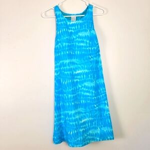 Lands' End Blue Tie-Dye Lycra Sporty Dress Racerback Built In Sports Bra 12